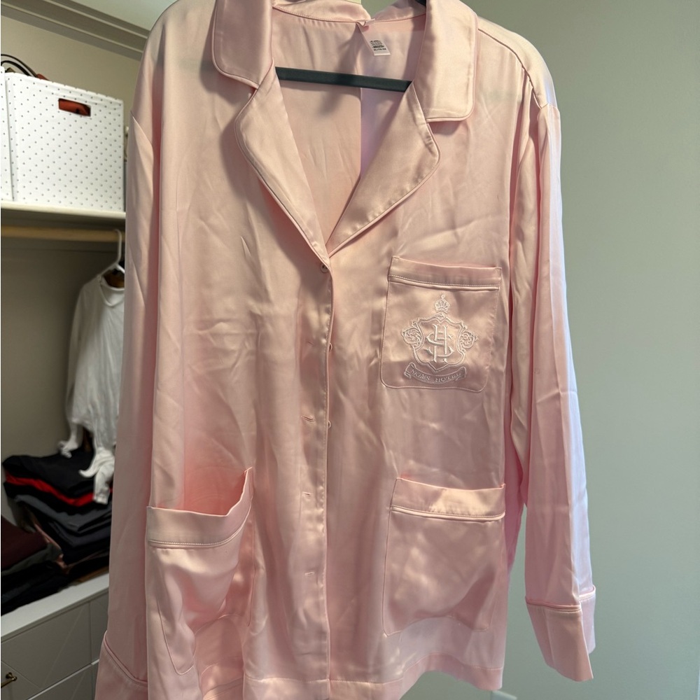 SKIMS Light Pink Satin Pajama Top & Bottom